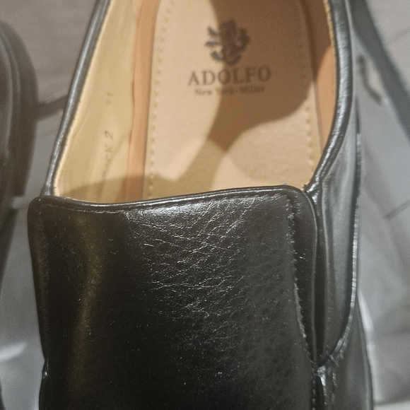 Adolfo Men's Classic Black Leather Loafers - Picture 1 of 8